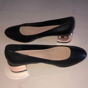 Aldo short heels, black with gold heel, size 8.5